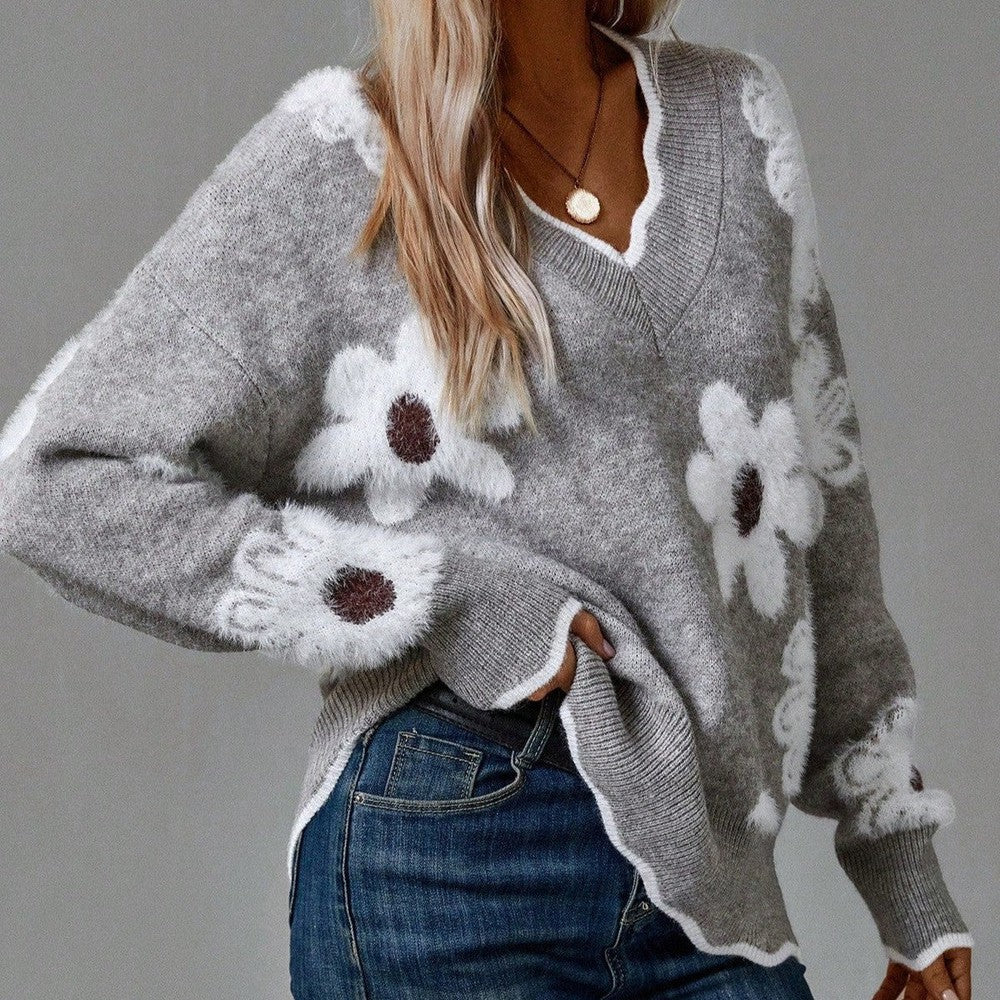 PAULA | Maglione floreale elegante con scollo a V