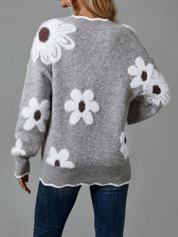 PAULA | Maglione floreale elegante con scollo a V