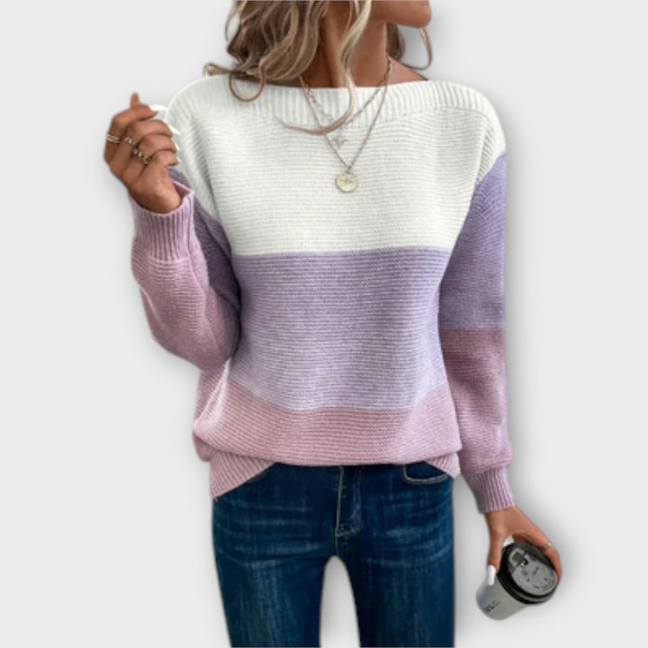 Clara - Maglione Elegante in Patchwork a Tre Colori