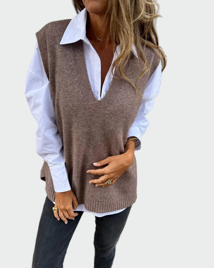 Maglione senza maniche intrecciato