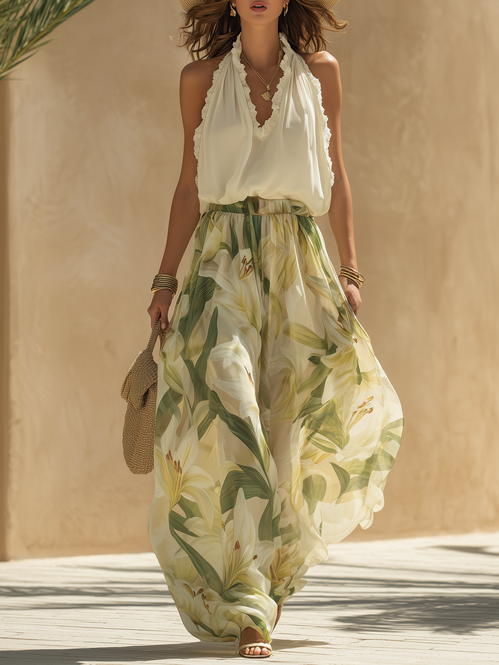 Lysandra | Elegante completo fluido con stampa a gigli