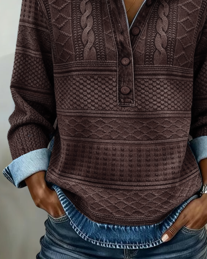SOFIA – Felpa in Maglia Intrecciata con Dettagli in Denim