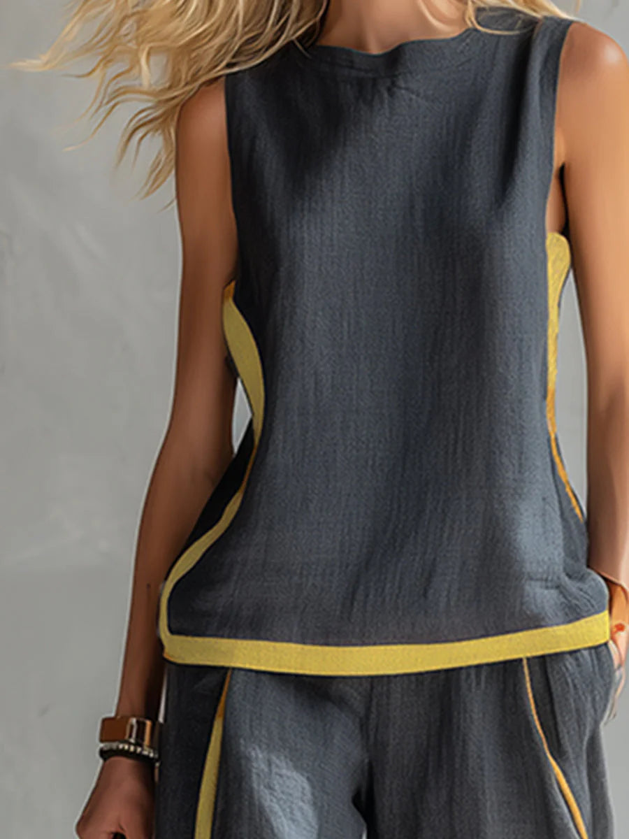 Leila -  Set elegante e casual composto da gilet e pantaloni con bordini bicolori.