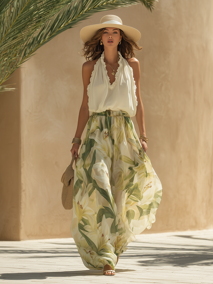 Lysandra | Elegante completo fluido con stampa a gigli