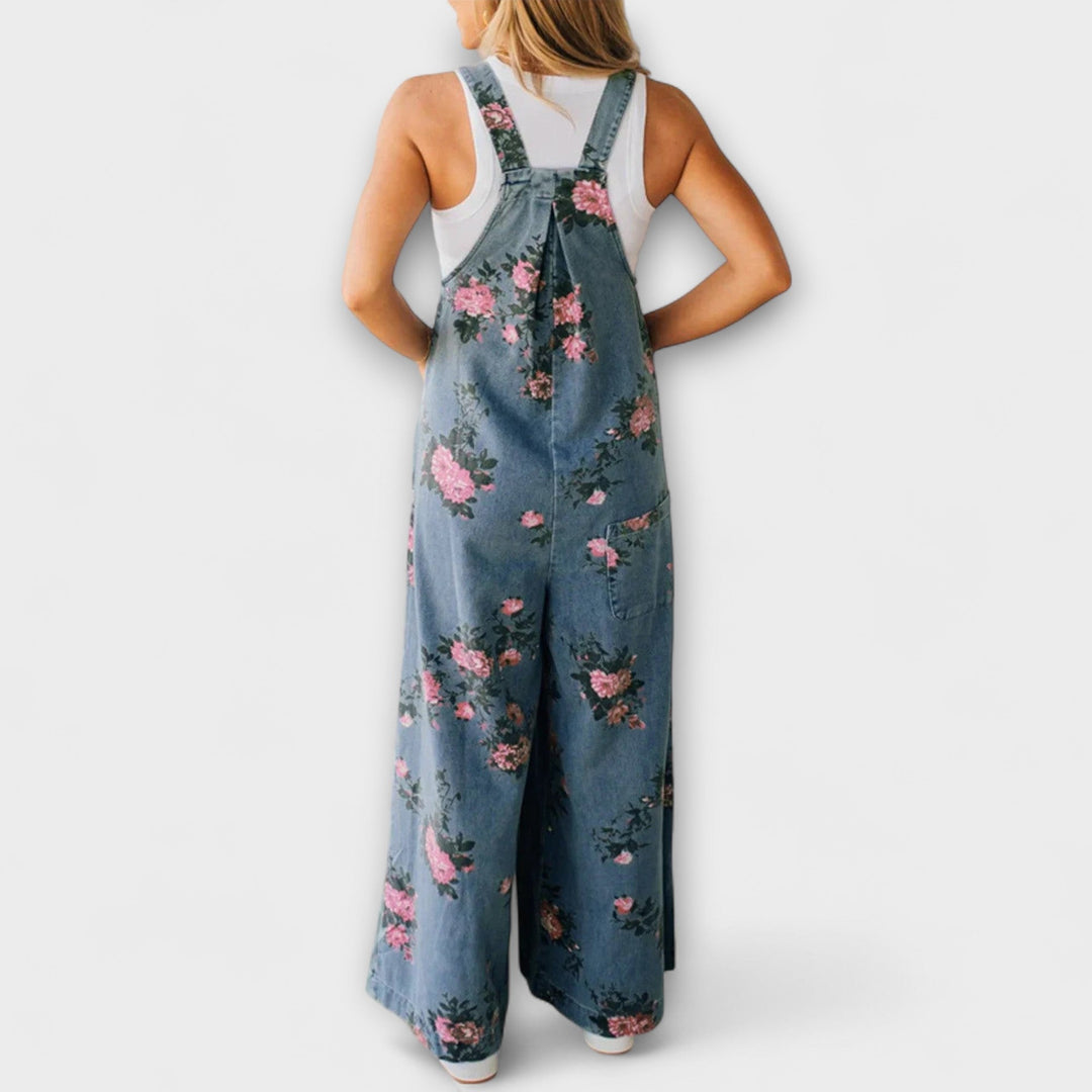 Bethany - Salopette in Denim con Motivo Floreale