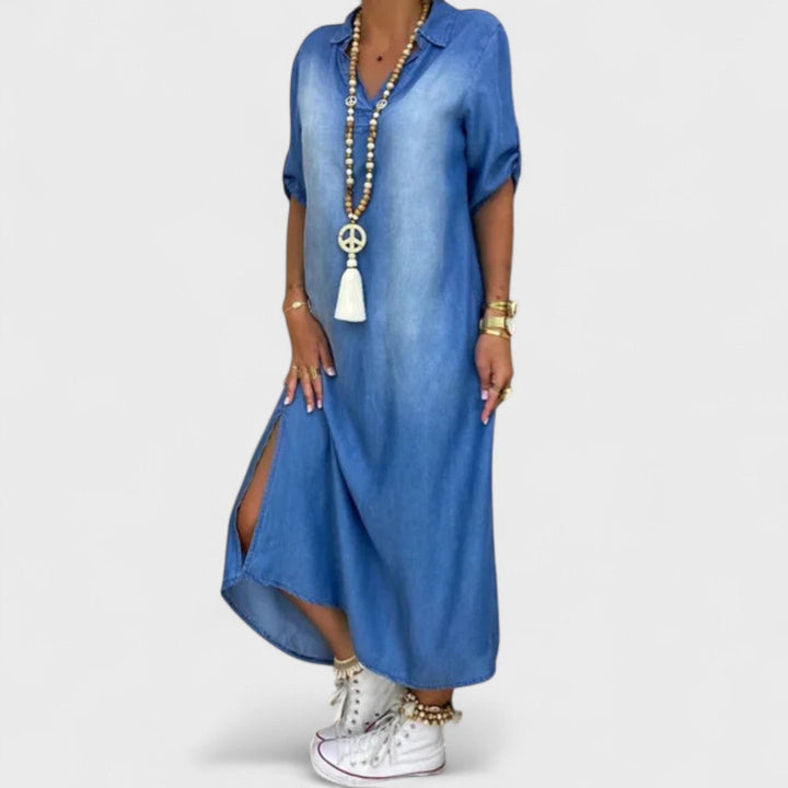 Ilse - Abito estivo con scollo a V in denim