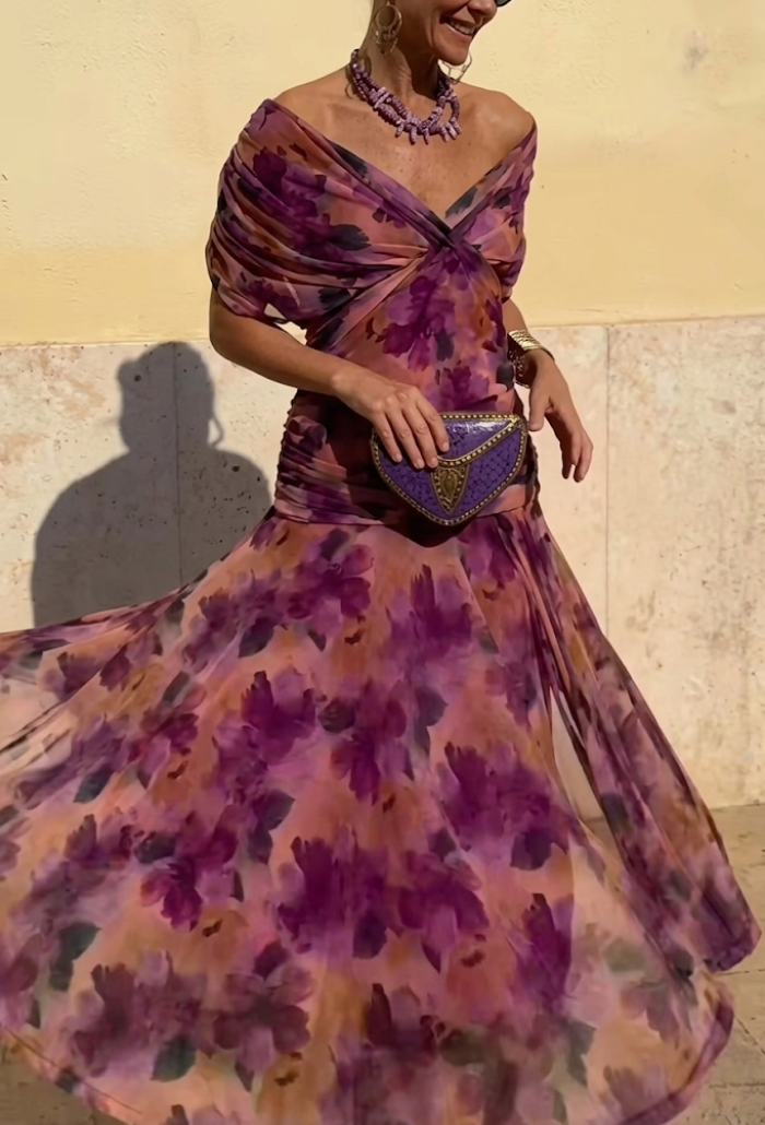 Luisa | Abito lungo elegante con scollo a V che valorizza la silhouette