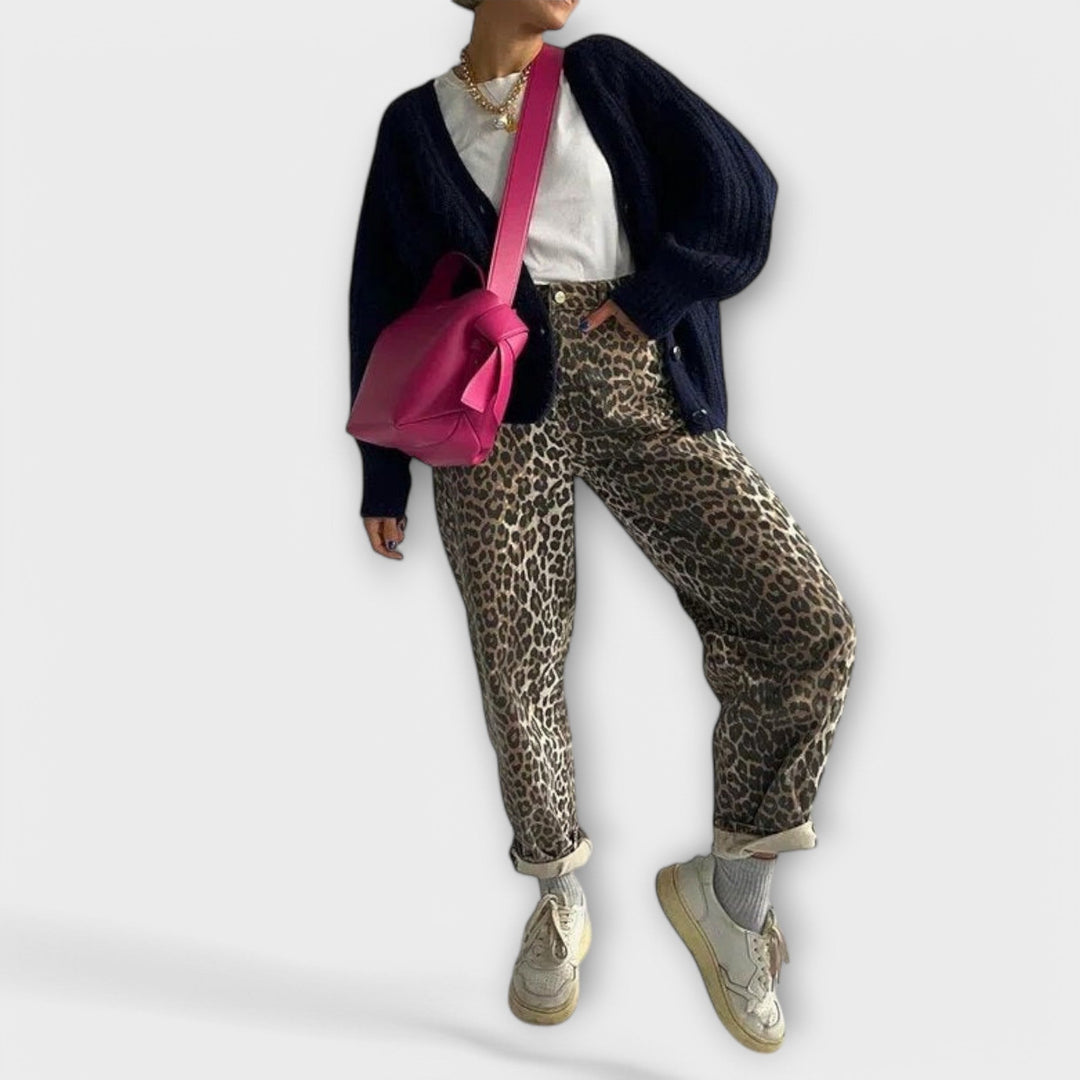 Chandra - Jeans Vintage con Stampa Leopardata