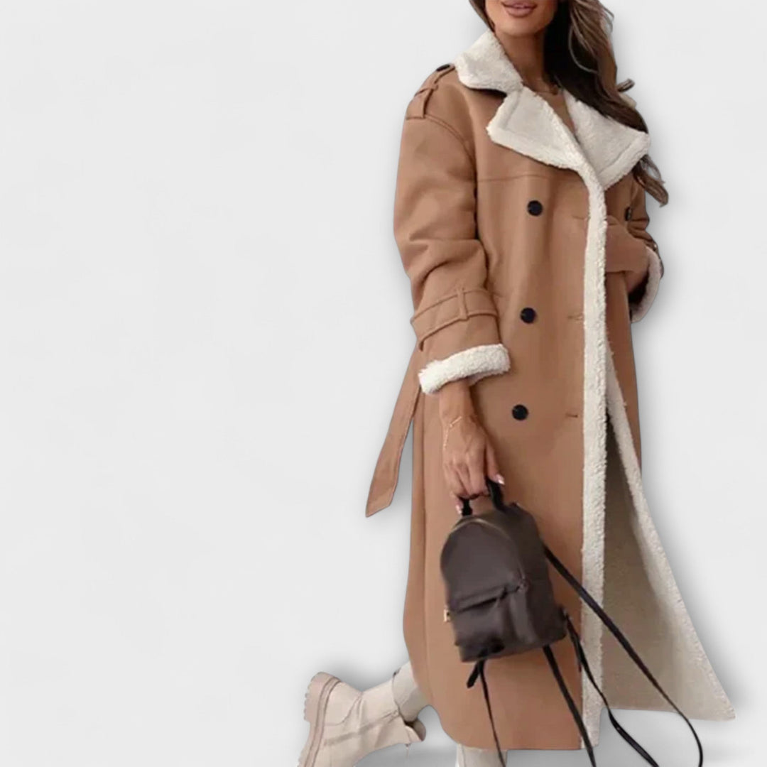 Maria – Giacca Lunga Classica con Fodera in Pile e Collo in Teddy