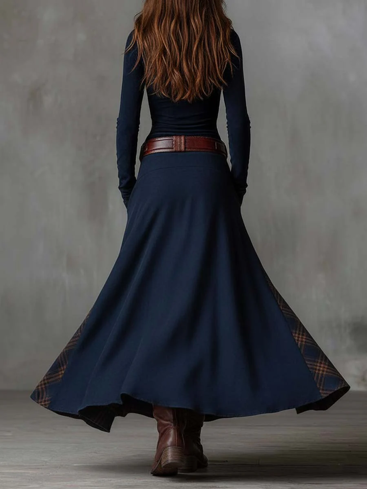 Martina ❘ Vestito lungo vintage in camoscio a quadri blu navy